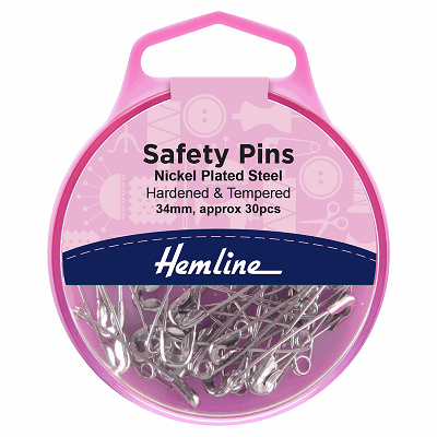 H410.1 Safety Pins: 34mm: Nickel: 30 Pieces 